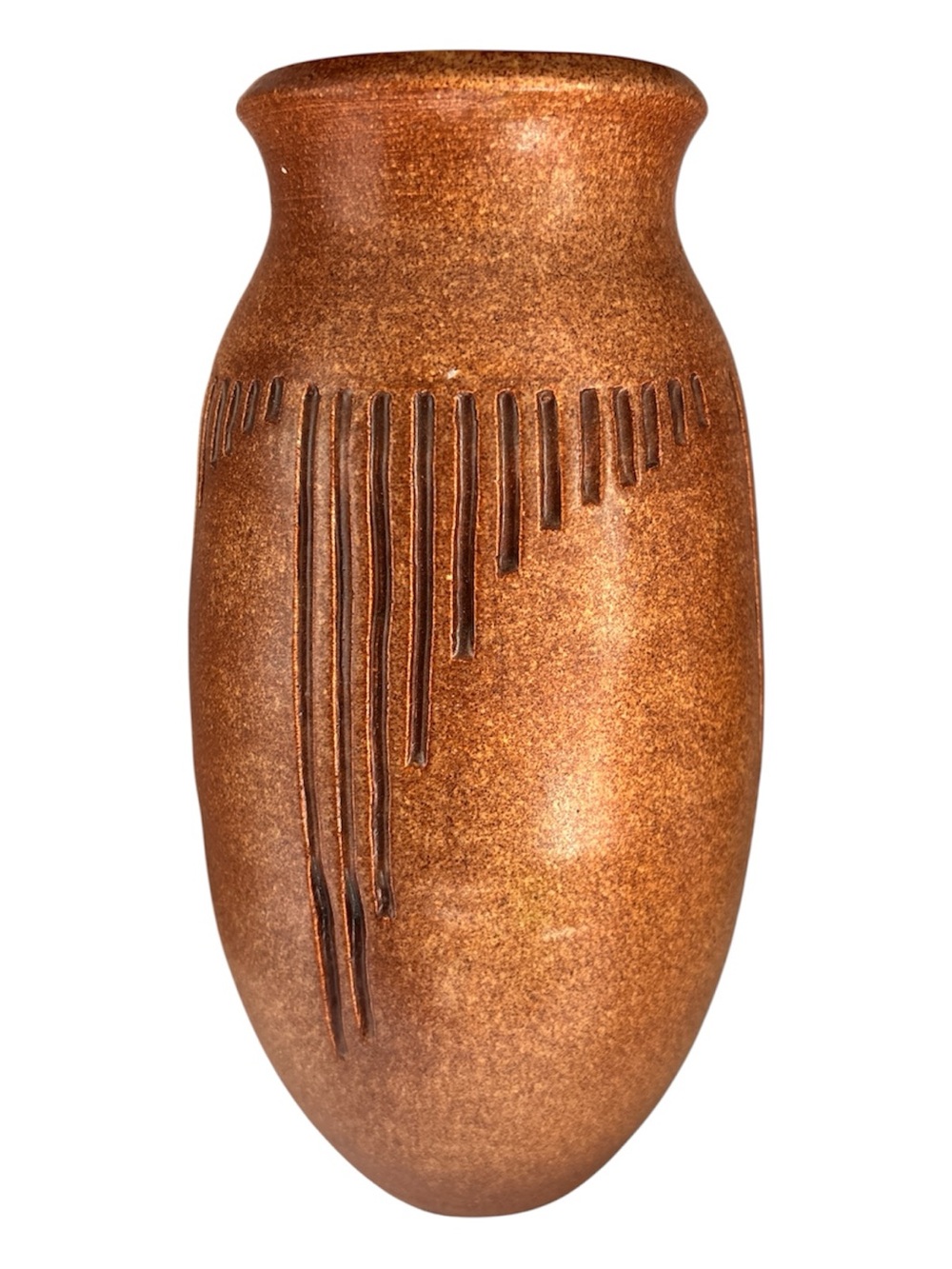 Brown Studio Pottery Speckled Honey Glaze, Hand-Thrown, artist signed 9” tall